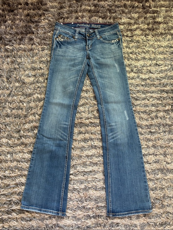 Antique Rivet Denim - Antique Rivet Low-Rise Cotton Blue Flare Jeans with Subtle Distress